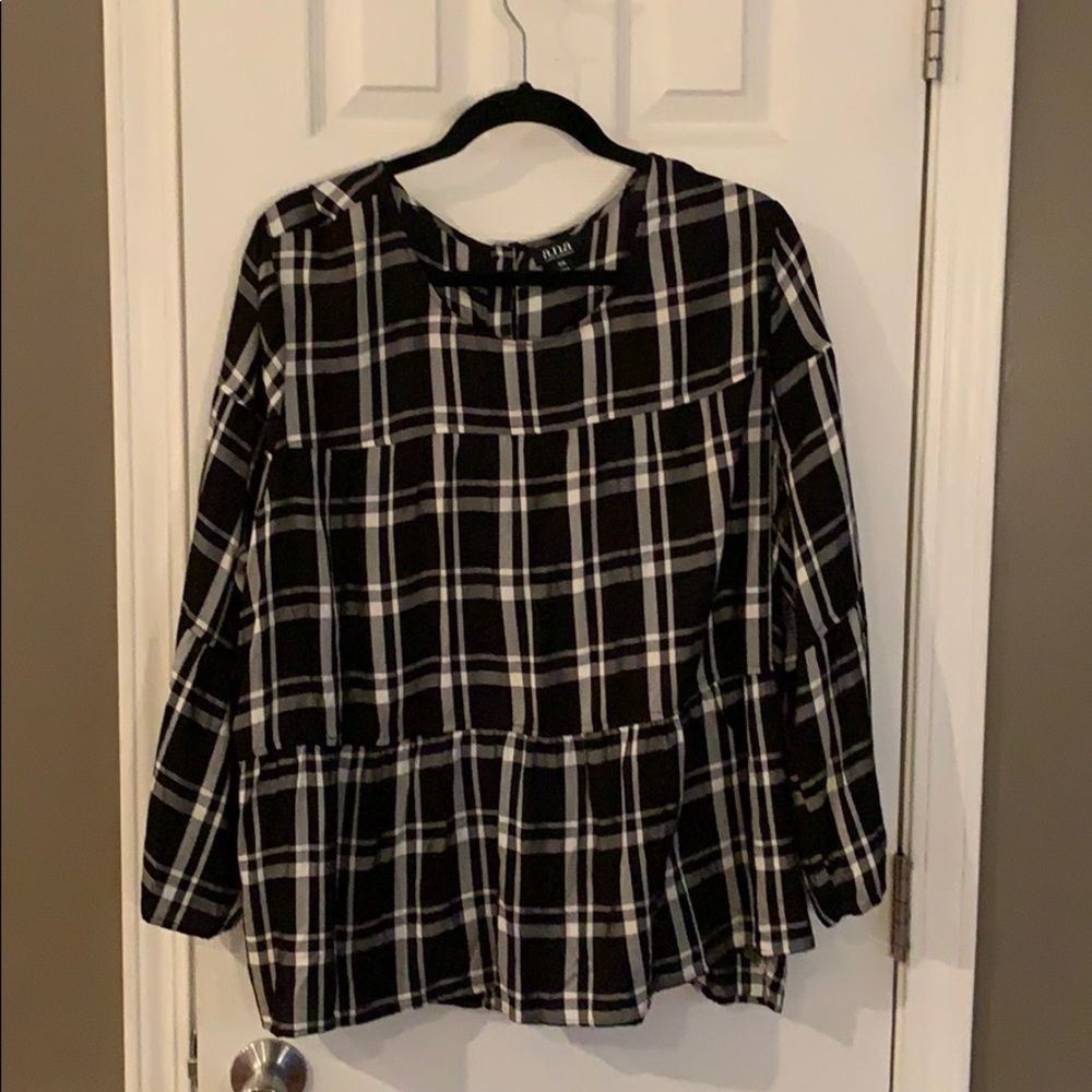 NWT a.n.a. black and white plaid blouse
